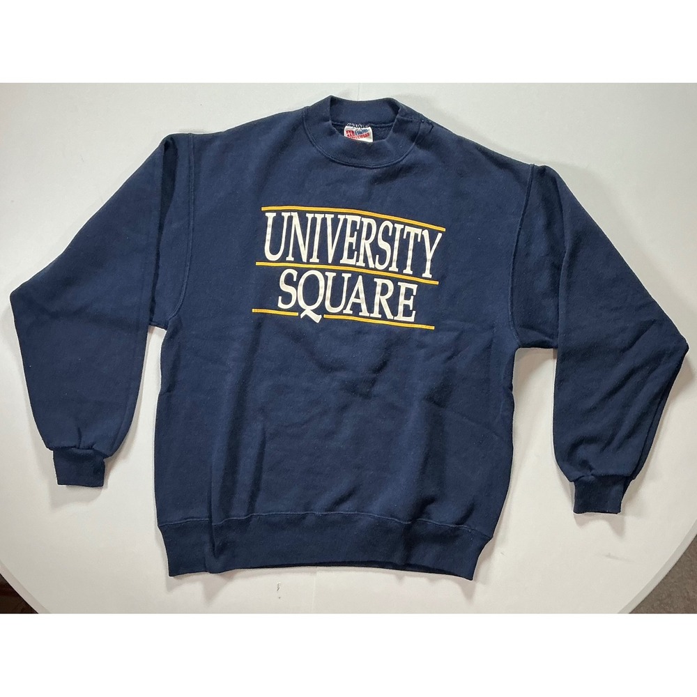 VTG USA Made 90sUniversity Square Varsity Preppy Sweatshirt L Navy Blue